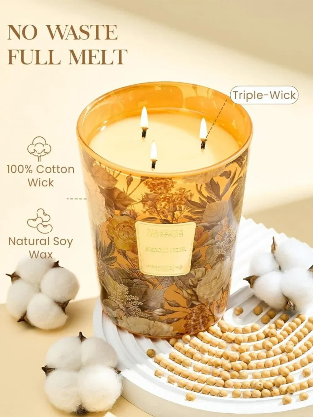Large 35oz Soy Candle - Neroli Noir, 150H Burn, Non-Toxic, Relaxation Gift for